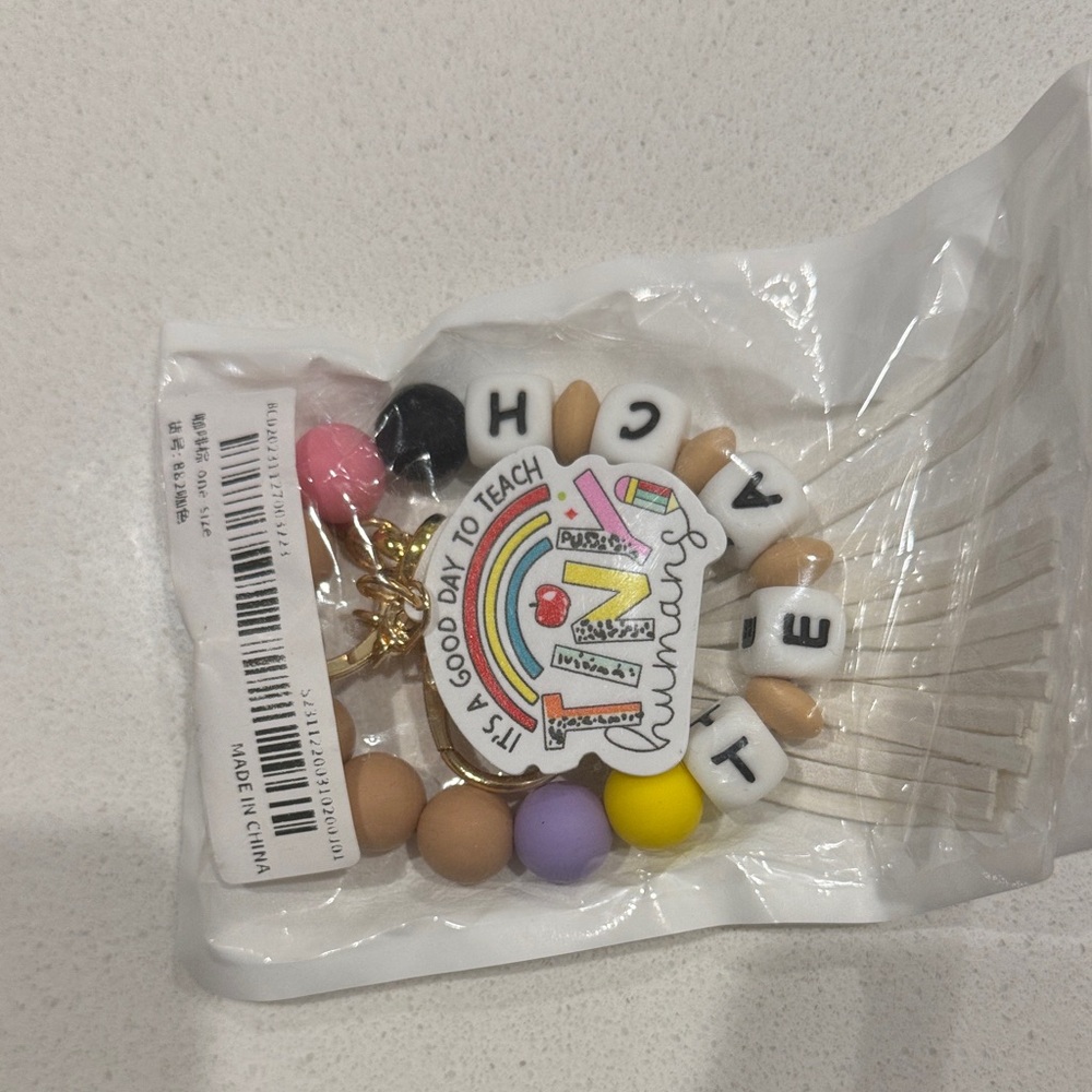 SHEIN Multicolor Beaded Key & Card Holder Bracelet with Teacher Charm